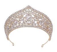 UxicRuya Corona de Novia Tiara de Princesa Adorno para el Cabello Diadema con Pedrería Circlet de Cristales Adecuada para Boda Fiesta Producción, Dorado