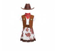 UxicRuya Disfraz Vaquero Infantil Conjunto Completo de Sombrero Chaleco Falda y con Detalles Occidentales Adecuado para Fiestas de Cumpleaños Escolares y Animación de Cuentos, M, Vaquera Niña