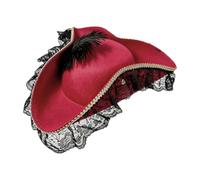 UxicRuya Sombrero Pirata Tricornio Banda Plumas Headwear Unisex Accesorio Cosplay Estilo Masivo Material Poliéster Adecuado para Sesiones de Fotos y, Rojo