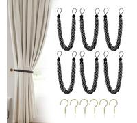Uxney Pack de 6 Alzapaños para Cortinas de Cuerda Trenzada a Mano - Sujeta Cortinas Decorativo Boho con Ganchos Metálicos - Accesorio de Decoración para Salón, Dormitorio y Ventana (Negro)