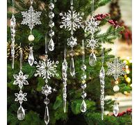 UXORSN 18 Piezas Adornos de Cristal Decoración de Árbol De Navidad Acrílico Gotas de Copo de Nieve Colgante Carámbanos Copo de Nieve Adornos para Navidad Invierno Exterior Interior Fiesta Decor