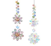 UXORSN 2 atrapasueños de flores de cristal, adorno colgante de arco iris, atrapasueños para ventanas, prisma colgante, atrapasueños, colgantes de cristal multicolor para interiores y exteriores,