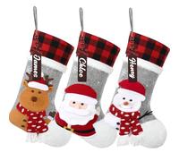 UXORSN Calcetines Navidad Chimenea Personalizados 3 Pieza Calcetin de Navidad con 3D Papá Noel Renos Muñeco de Nieve Nombre Medias de Navideño para Colgar Botas de Dulces de Regalo Decoración Navideña