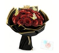 UXORSN Paquete de 26 ramos de rosas artificiales con purpurina, con corona, postal, ramo de rosas artificiales para regalos, bodas, aniversarios, cumpleaños, día de la madre