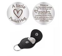 Uxreoib Pocket Hug Token Llavero de Larga Distancia - Recuerdo de Acero Inoxidable de Doble Cara con Funda de Piel Sintética - Regalo Inspirador para Salud Mental y Sobriedad