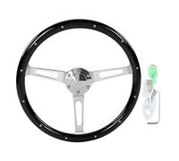 Uxsiya Volante Clásico, Volante Vintage Montaje de 6 Orificios Remachado 3 Radios Diámetro de 380 Mm para Modificación de Automóvil(Negro)