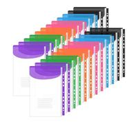 Uxsjakjsd 24 Pack Binder Folders Expandable Dividers 2/3/4 Ring Document Pouch Snap Button & Label Loose-Leaf Transparent Binder Organizer School Home Office