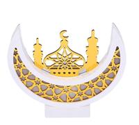 Uxsjakjsd Adornos de Luz LED de Luna de Madera Artesanales, Decoraciones de Oriente Medio, Decoraciones de Escritorio para Fiestas en el Hogar, Color