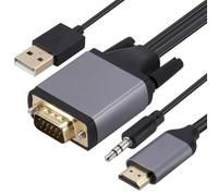 Uxsjakjsd Cable Adaptador 1080P A VGA, Cable de Datos de 1,8 M, Cable de Pantalla HD de 10 Gbps con Cable de Audio y Cable de Alimentación.