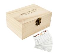 Uxsjakjsd Caja de Almacenamiento de Madera con Cerradura de Metal, Organizador de 50 Tarjetas Postales, Tarjetas de Consejos de Boda para Decoración de Fiestas en el Hogar