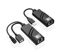 Uxsjakjsd Extensor USB 2.0 A Través de Cable Ethernet Cat5, Cat5E y Cat6. Transfiere hasta 100 M A un Receptor RJ45 con Adaptador de Corriente DC5V/2A (UE)
