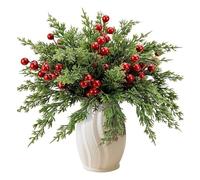 Uxsjakjsd For DIY Christmas Decorations- 45 Pcs Artificial Pine Branches, Faux Evergreen Norfolk Pine, Cypress Leaves& Red Berry Stems