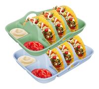 Uxsjakjsd Juego de 2 Platos de Silicona para Tacos con Divisores, Bandejas para Salsas y Asas de Transporte Antideslizantes. Incluye Soportes de 25 Cm.