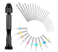 Uxsjakjsd Juego de 36 Brocas Manuales con Tornillo de Banco MetáLico, Brocas PequeñAs para PCB y 25 Brocas Microtorsionadas para Manualidades con Cuentas.