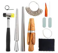 Uxsjakjsd Juego de Herramientas de Medición para Anillos: Incluye Medidor de Anillos, 12 Mandriles, Martillo de Goma, Galga de Plástico y Abrazadera de Madera.