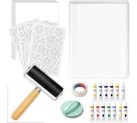 Uxsjakjsd Kit de Plancha de Gel para Impresión: Juego Completo de Plancha de Gel de 12,7 X 18,8 Cm, Rodillo Brayer, Pintura Acrílica, Papel de Impresión A5 y Herramientas Esenciales para la Creación A