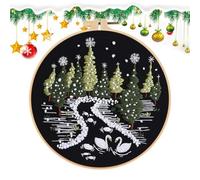 Uxsjakjsd Kits de Costura Navideña, Kit para Principiantes de Bordado de Escena de Nieve para Cocina, Sala de Estar, Escritorio, Ventana, Bordado de Escena de Nieve C