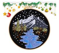 Uxsjakjsd Kits de Costura Navideña, Kit para Principiantes de Bordado de Escenas de Nieve para Cocina, Sala de Estar, Escritorio, Ventana, Bordado de Escenas de Nieve A