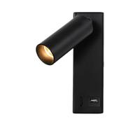 Uxsjakjsd Lámpara de Pared LED de 3 W, Luz de Lectura Integrada y Giratoria, USB para Dormitorio, Mesita de Noche, Estudio, 3000 K, Color Negro.