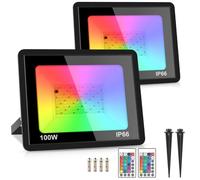 Uxsjakjsd Paquete de 2 Focos LED RGB de 100 W, IP66, Impermeables, para Exteriores, con Mando A Distancia, para Halloween y Navidad, 220 V