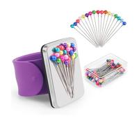 Uxsjakjsd Pulsera Magnética con Alfiletero y Juego de 100 Alfileres de Costura de 1,5 Pulgadas con Cabeza Esférica, Soporte de Silicona para Alfileres de Muñeca para Acolchado. B
