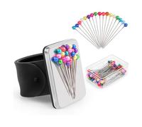 Uxsjakjsd Pulsera Magnética con Alfiletero y Juego de 100 Alfileres de Costura de 1,5 Pulgadas con Cabeza Esférica, Soporte de Silicona para Alfileres de Muñeca para Acolchado. A