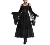 uxxnjfg Disfraces Halloween Vestido Halloween Mujer Tallas Grandes Gótico Sexy Disfraces Renacentista Manga Larga Vintage Disfraz Bruja Vampiro Vestido Carnaval Cosplay Dress Negro L