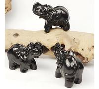 UYCUODLUY 2-Inch Shungite Elephant Figurine Set - Black Crystal Carving Ornaments for Home Protection and Office Desk Deco