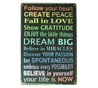 UYCUODLUY Affirmations Metal Sign Create Peace Fall in Love Dream Big Life is Now Motivational Wall-Art for Home and Office 8 X 12 inch