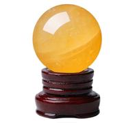 UYCUODLUY Citrine Ball with Wooden Stand| Yellow Calcite Quartz Sphere| Scrying Feng Shui Crystal Stone Sculpture | Decorative,7.1"(18cm)