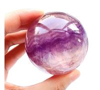 UYCUODLUY Colored Fluorite Engraved Crystal Ball with Wooden Stand, Polished Stone Sphere Sculpture Figurine for Feng Shui Home Office Table Display,6~7cm