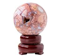 UYCUODLUY Druzy Agate Geode Sphere Quartz Crystal Figurines with Wood Stand for Divination Home Office Decoration Yoga,70-75mm