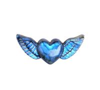 UYCUODLUY Labradorite Crystal Winged Heart Pendant 2×0.8 Inch Hand-Carved Gemstone for DIY Jewelry, Moonstone Effect & Decoration