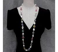 UYCUODLUY Multi Color Gemstone Long Necklace 16mm Amethyst Fluorite Fluorite Quartz Brushed Bead Designer Jewelry