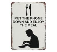 UYCUODLUY Vintage Metal Tin Sign Put The Phone Down Enjoy Your Food Wall-Art Retro Kitchen Plaque for Dining Room Breakfast Bar Table 8 X 12 inch