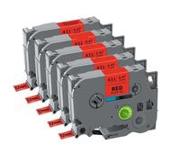 UYDFXA Cinta de Etiquetas laminada de 5 Piezas TZe231 12 mm Compatible con Impresora PTH110(5PK Black on Red)
