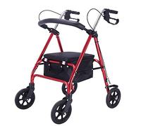 UYDJAKX Andadores para personas mayores, ayuda médica plegable con asientos, asa ajustable, bolsa de almacenamiento y ruedas, marco ligero para ancianos discapacitados, estrella roja de luz