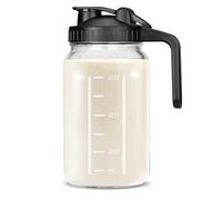 UYEIKMLOP - Tarros de 32 onzas con tapa, jarra de vidrio doble a prueba de fugas con mango de boquilla de vertido, jarra de leche materna de boca ancha de 1 cuarto de galón para nevera, recipiente de