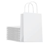 UYFRD 10/20 bolsas de papel kraft marrón con asas, bolsas de regalo de papel pequeñas para pequeñas empresas, bolsas de compras de Navidad (blanco, 12 x 6 x 15 cm, 20 unidades)