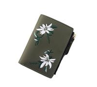 UYFRD Cartera corta con estampado de flores para mujer, con cremallera, mini monedero para mujer, cartera pequeña de piel para mujer, verde oscuro, Talla única