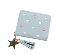 UYFRD Cartera para mujer, pequeña cartera corta con borlas, monedero de piel sintética con cremallera, monedero de mano para mujer, Blue, Talla única