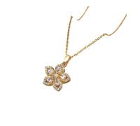 UYFRD Collar de acero inoxidable chapado en oro romántico con colgante de flor y circonita giratoria para mujeres y niñas, joyería de lujo, talla única, Ágata