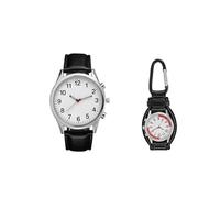 UYFRD Reloj de bolsillo con correa de cuero para exteriores, reloj de cuarzo, con clip, analógico, para caminar y acampar, a la moda, Cuero negro, talla única