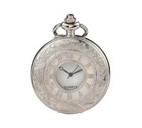 UYFRD Reloj de bolsillo vintage con números romanos antiguos, de cuarzo, steampunk, reloj de bolsillo, negro, hueco, colgante, cadena, collar, regalo para hombre, plata, talla única