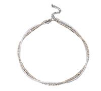 UYFRD Tocona - Gargantilla de cuentas redondas de plata vintage para mujer, cadena de clavícula de aleación geométrica de dos capas, joyería de fiesta, talla única, Ágata