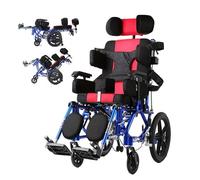 UYHBCNQD Silla de ruedas de transporte totalmente tumbada, silla de ruedas de aleación de aluminio, silla de ruedas de transporte de respaldo alto, silla de ruedas manual reclinable, con cinturón de