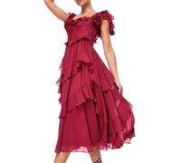 UYHBCNQD Vestidos Elegantes Vestidos navideños Cordete de Pastel Hueco sin Espalda Falda con Volantes Plisado Largo Manio Corto Playa Midi Long Midi Vestido