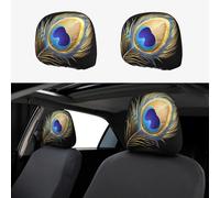 UYHhgqw Fundas para reposacabezas de coche, diseño de mandala de plumas de pavo real, accesorio divertido y elegante, ajuste universal para la mayoría de los coches