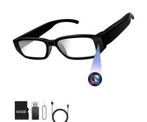 UYIKOO Cámara Espía Oculta 64GB, Gafas con Camara 1080p HD, Mini Gafas Espia Portátil Cámara de Grabación para Reuniones, Viajes, Deportes