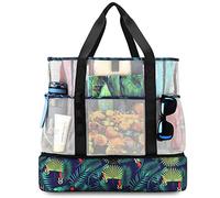 UYLIA Bolsa Playa Mujer con Compartimentos, Tote de Malla Extra Grande con Cremallera, Bolso deViaje Resistente para Piscina, Camping y Uso Diario